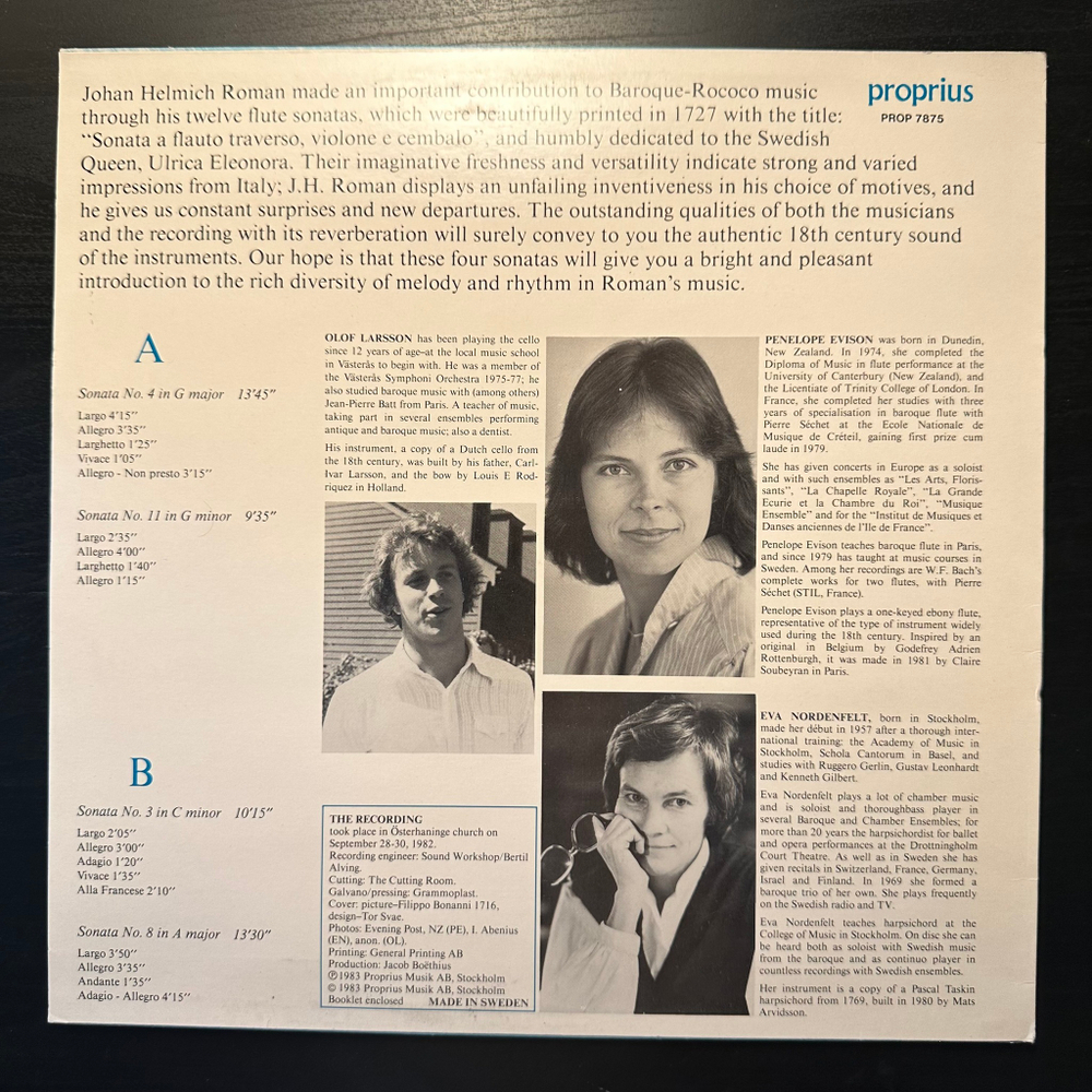 Сонаты для флейты Nris 4, 11, 3, 8 (Швеция 1983г.)