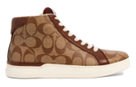 COACH leather comfortable high-top fashion sneakers men's brown