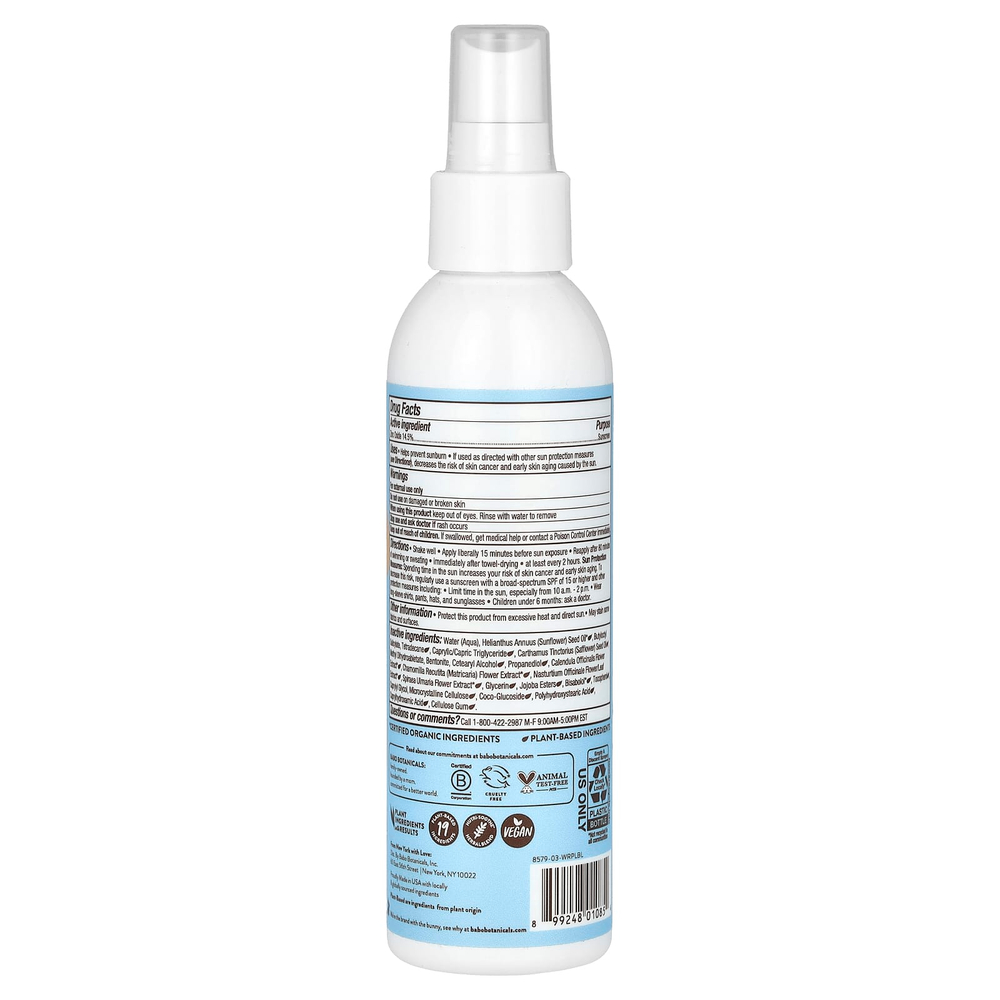 Babo Botanicals, Минеральный солнцезащитный спрей для детской кожи, SPF 30, без отдушек, 177 мл (6 жидк. унц.)