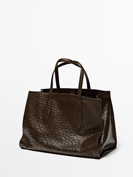 Massimo Dutti Большая сумка из фактурной кожи, коричневый