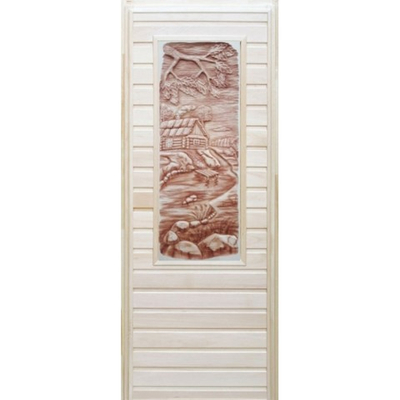 Дверь глухая с панно 3D "Баня, дуб" 1100х400