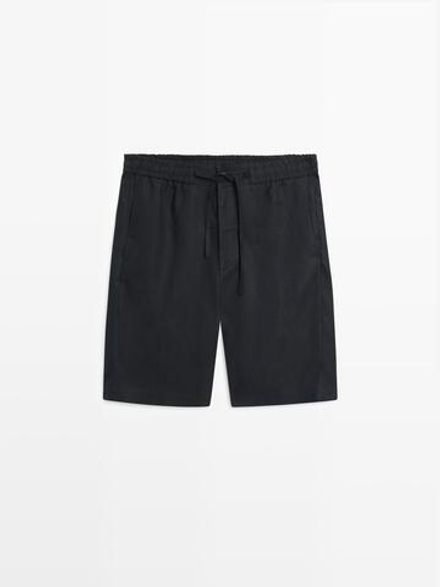 Massimo Dutti Короткие бермуды из 100% льна, темно-синий