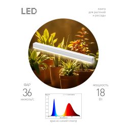 Светильник для растений, фитолампа светодиодная линейная ЭРА FITO-18W-PL-LINE 573-GR красно-синего спектра 18 Вт Т5