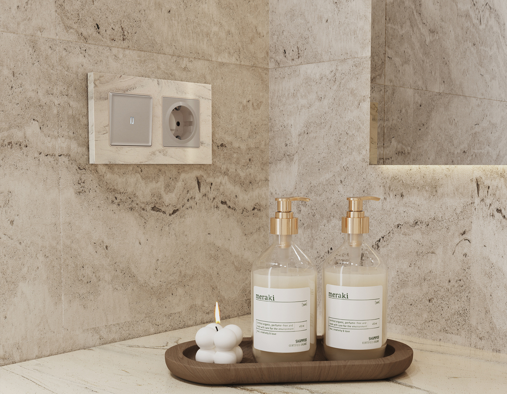 AP3670 Лицевая панель ALFA (Серо-бежевый матовый) для электрической розетки с/з со шторками QUANT