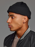 Шапка вязаная-резинка весенняя/осенняя КЭП(Черный) с 2 отворотами