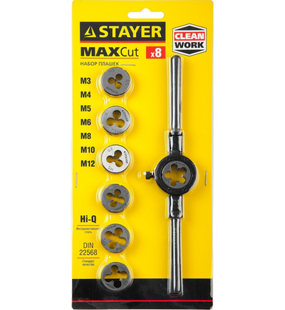 STAYER MaXCut, 8 предметов, инструментальная сталь, набор плашек (28015-H8)