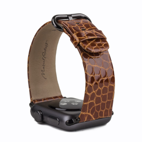 Ремешок для Apple Watch 44/45/46 mm из кожи аллигатора, цвета карамель лак