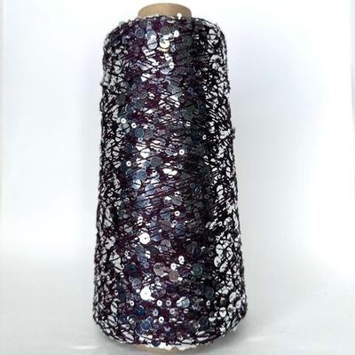 Lustrosa , крупные 6 mm и мелкие 3 mm пайетки на хлопке около 200м/100гр баклажан в серебре. Есть готовые отмотанные бобинки весом: 132, 140гр