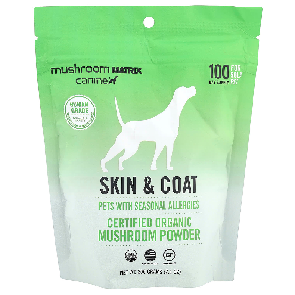 Mushroom Matrix Canine, Сертифицированный органический грибной порошок, для кожи и шерсти, для кошек и собак, 200 г (7,1 унции)