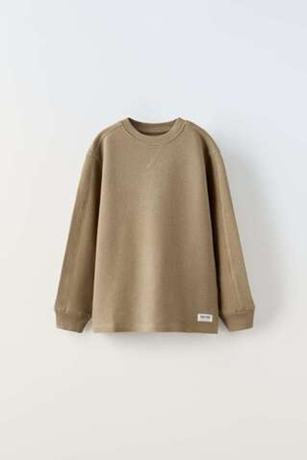 ZARA ФУТБОЛКА ИЗ ТКАНИ ОТТОМАН, РЫЖЕВАТО-КОРИЧНЕВЫЙ