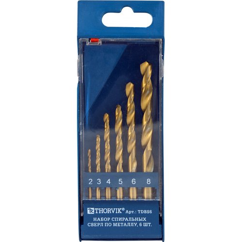 Набор сверл THORVIK по металлу HSS-TIN 6 штук   TDBS6