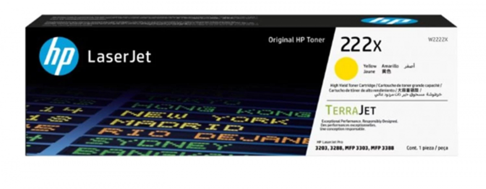 Лазерный картридж увеличенной емкости HP W2222X желтый  222X для HP LJ3303/LJ3203 (2500 стр)