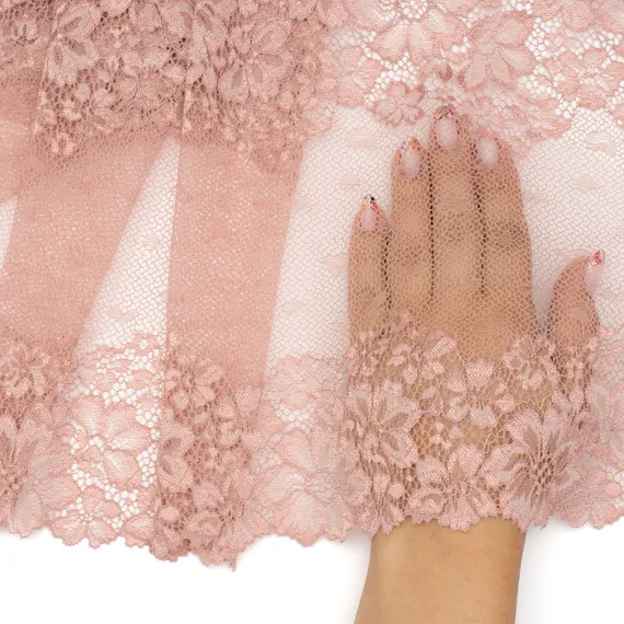 Кружево эластичное кофейно-пудровое 23 см, Китай