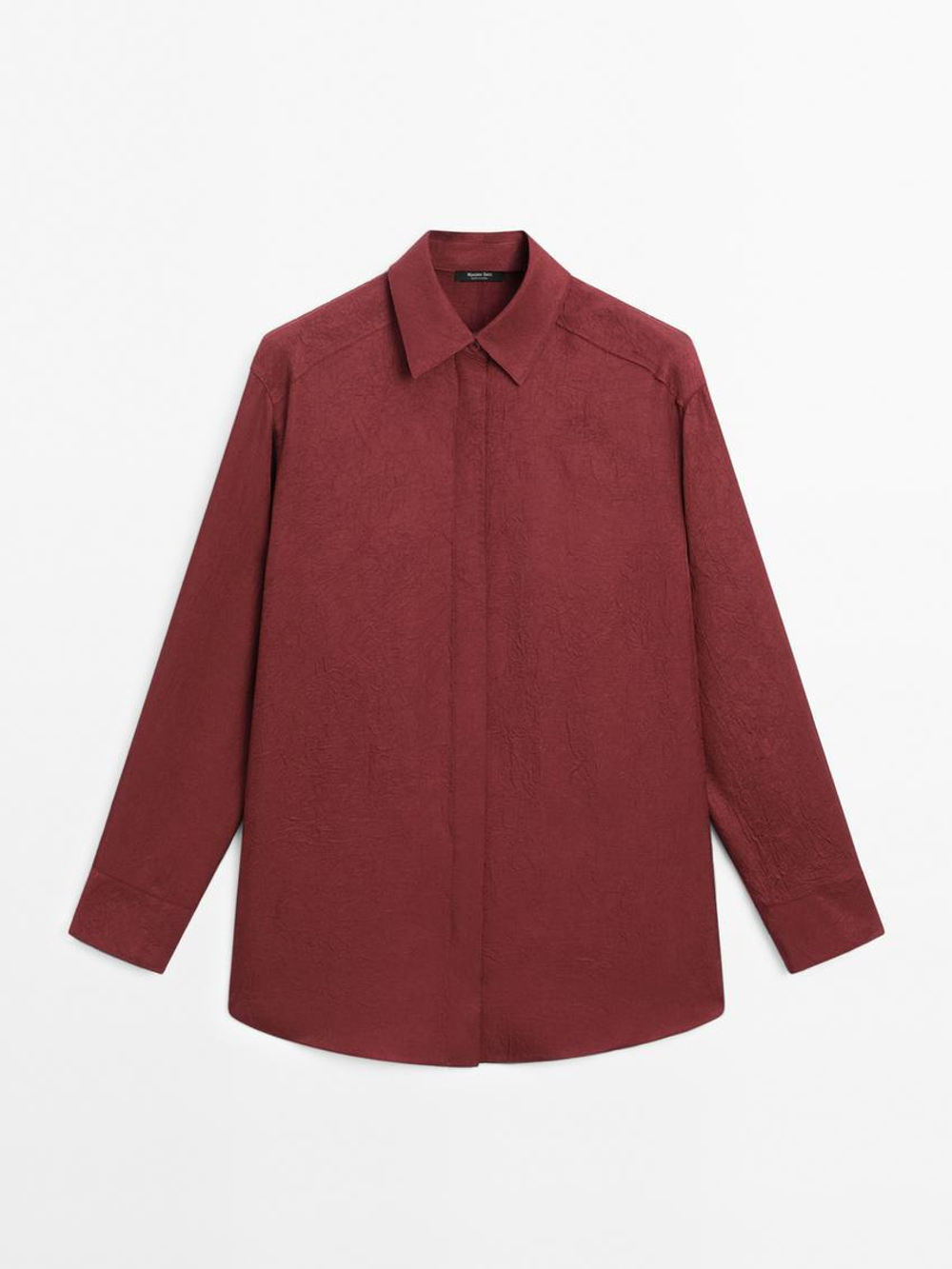 Massimo Dutti Струящаяся рубашка с длинными рукавами, вишнево-красный