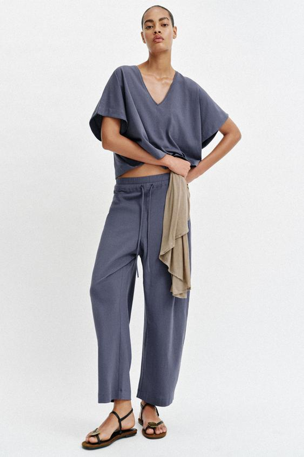 ZARA БРЮКИ В СТИЛЕ РУСТИК НА ШНУРКЕ, ИНДИГО
