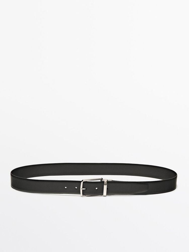 Massimo Dutti Двусторонний ремень из кожи наппа, черный