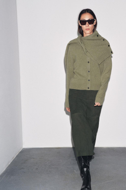 ZARA БАЗОВЫЙ КАРДИГАН ИЗ КАШЕМИРА И ШЕРСТИ, ЗЕЛЕНЫЙ