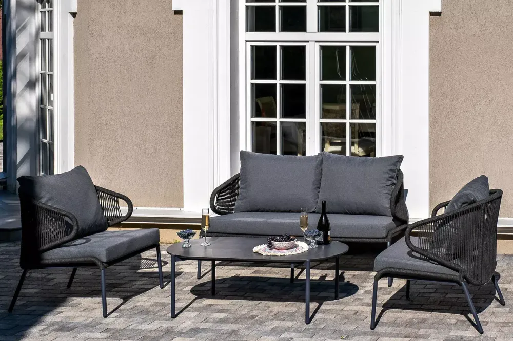 "Милан" лаунж-зона 4-местная плетеная из роупа (веревки), каркас алюминиевый темно-серый, роуп темно-серый