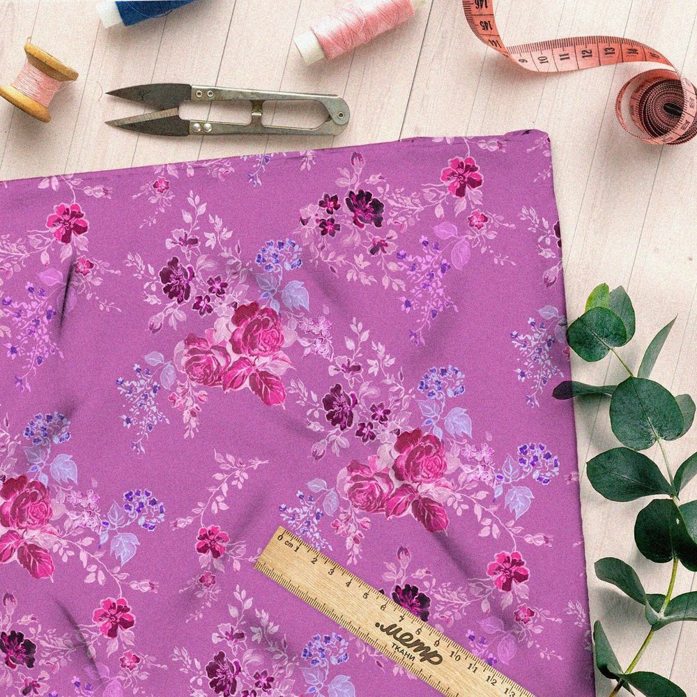 Ткань ниагара розы с веточками листьев