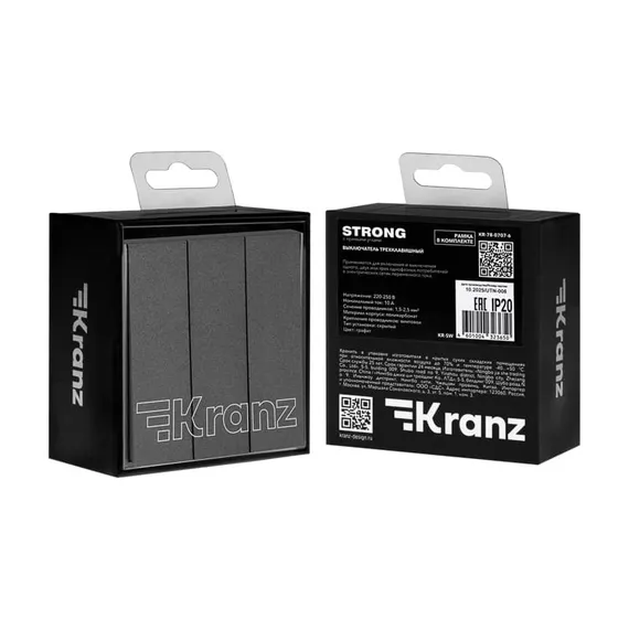 Выключатель STRONG 3 кл 10А с/у графит KRANZ