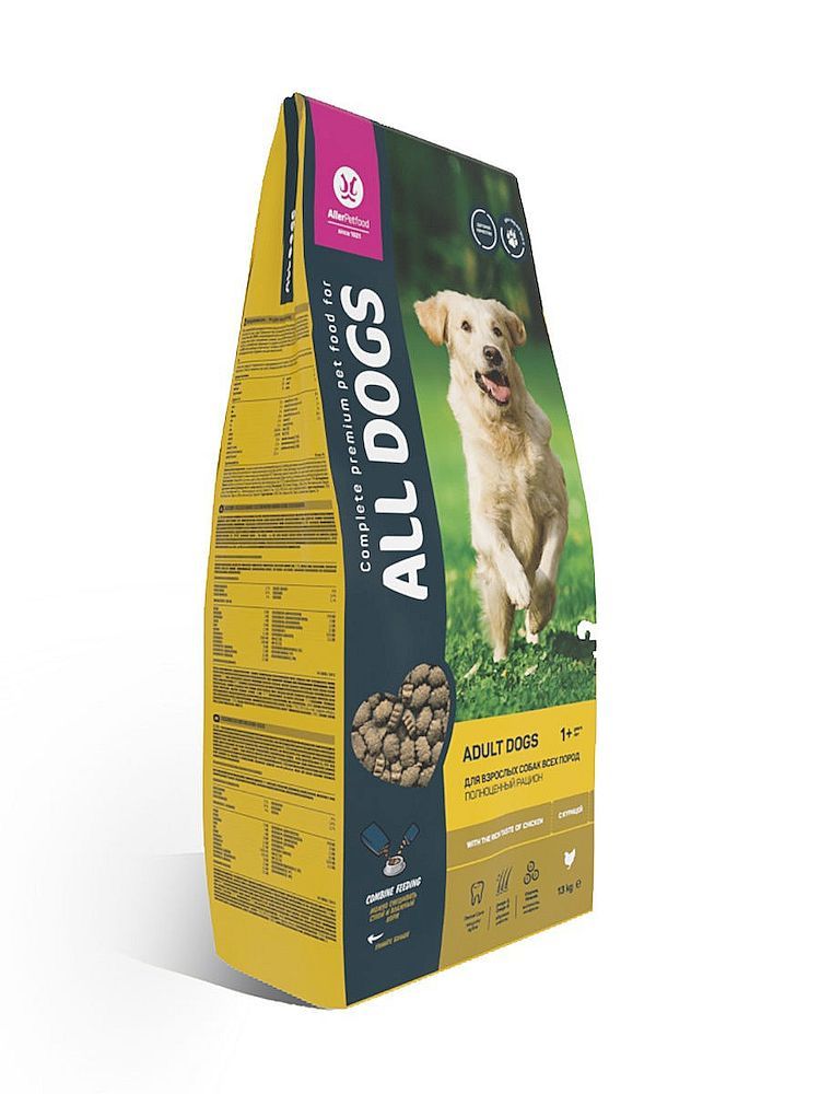 Сухой корм для взрослых собак ALL DOGS с курицей 13 кг