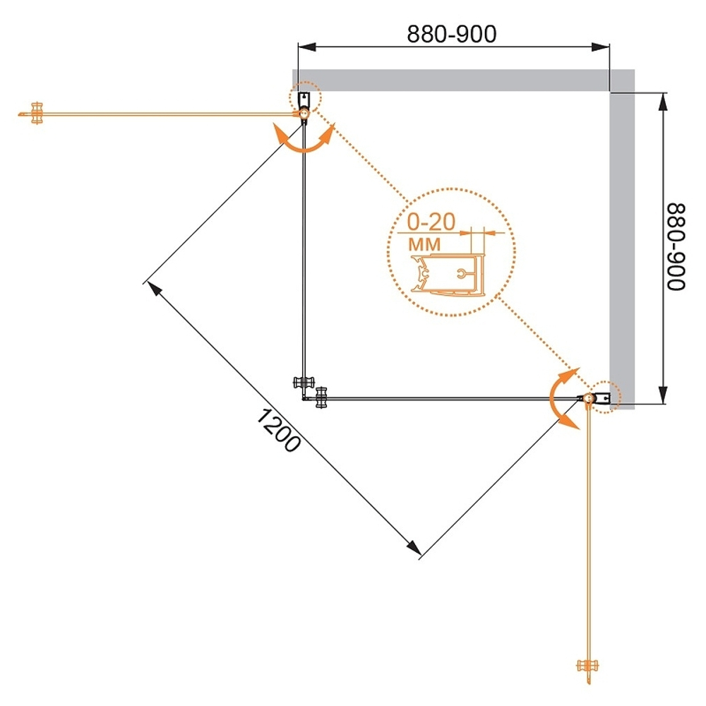 Душевой уголок Cezares Elena 90x90 ELENA-W-A-2-90-P-Cr профиль Хром стекло текстурное