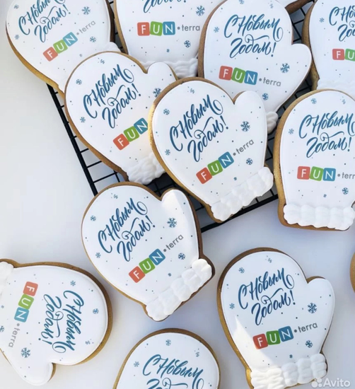 Пряники варежка с фотопечатью на Новый год