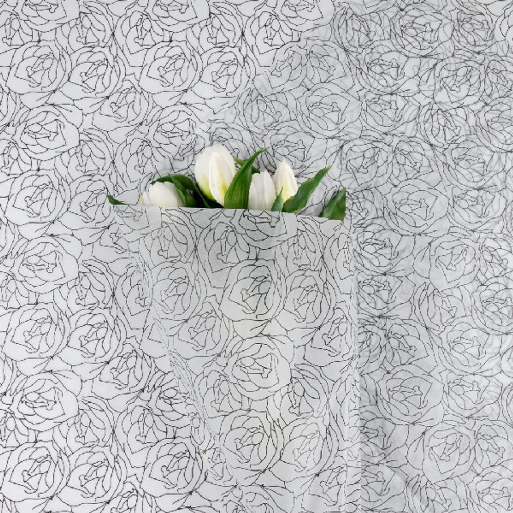 Бумага тишью "Узоры" 50*70см Черные на сером (20л)