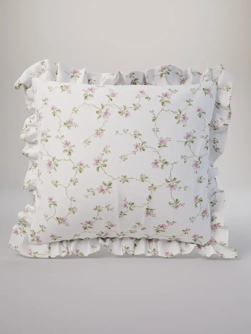 Декоративная наволочка с рюшами, оборками "Весенние цветы" 70х70 см, 1 шт, без молнии