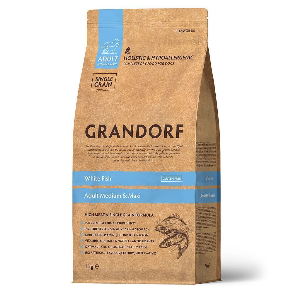 GRANDORF DOG White Fish MED&amp;MAXI (белая рыба для собак средних и крупных пород) 1 кг