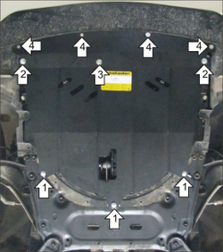 Защита картера Двигателя, КПП. 5 мм, Алюминий. для Nissan Qashqai 2014-2015 MOTODOR.31413