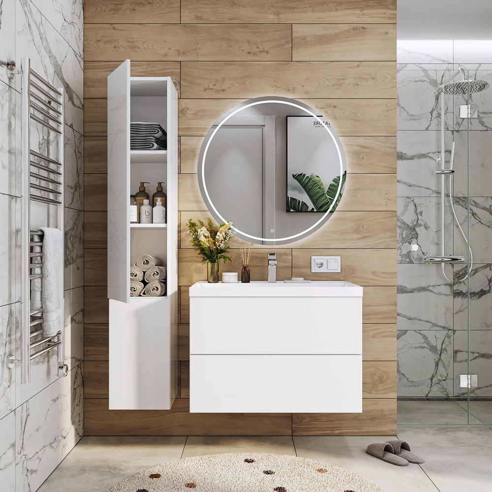 Комплект тумба ICON 80 (800х451х588) подвесная с раковиной CLARISSA 80 Белый глянец