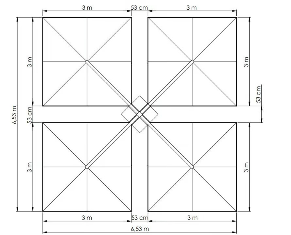 Зонт профессиональный четырехкупольный 6.53х6.53 м Theumbrela Semsiye Evi Banana Quadro,