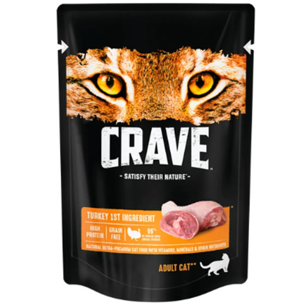 Crave корм консервированный для взрослых кошек индейка в желе (пауч) 70гр