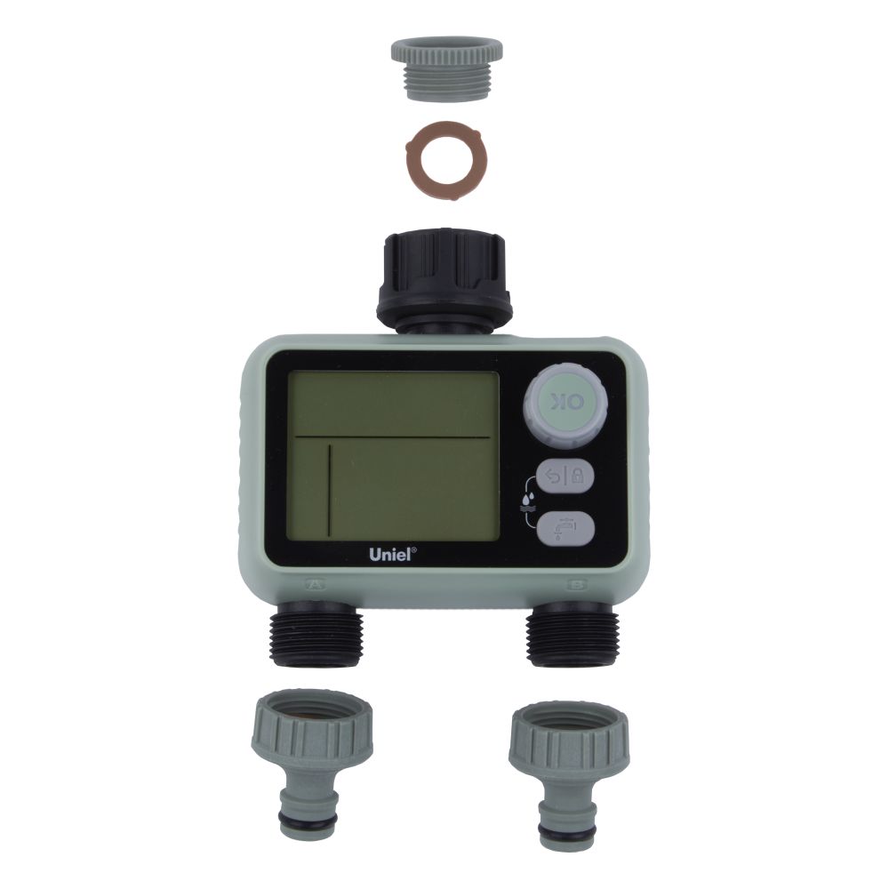 UST-W43 IP65 OLIVE RAIN Таймер для автоматического полива. 2 канала. Датчик дождя. Корпус оливковый. ТМ Uniel