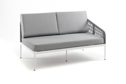 "Канны" левый модуль плетеный из роупа, каркас алюминий светло-серый (RAL7035) шагрень, роуп серый круглый, ткань серая 017