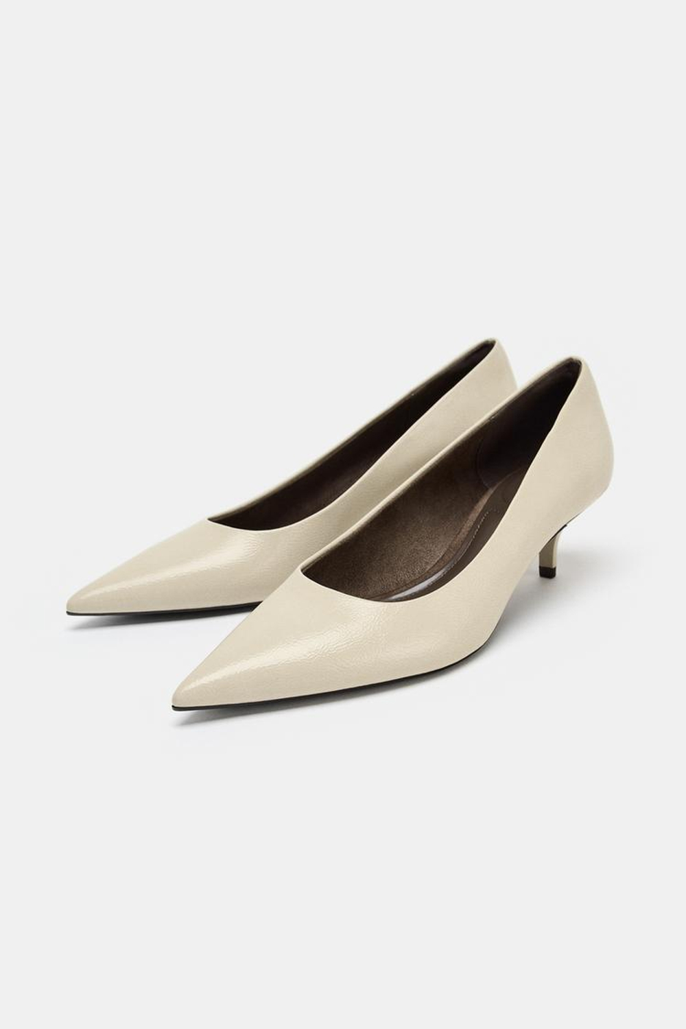 ZARA ТУФЛИ НА НИЗКОМ КАБЛУКЕ KITTEN HEEL, СЕРЫЙ