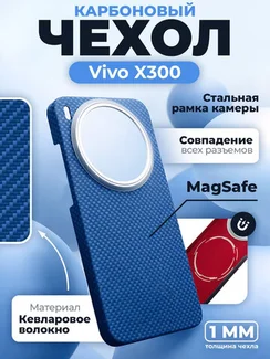 Карбоновый чехол для Vivo X300 с MagSafe синий (Blue) шахматное плетение