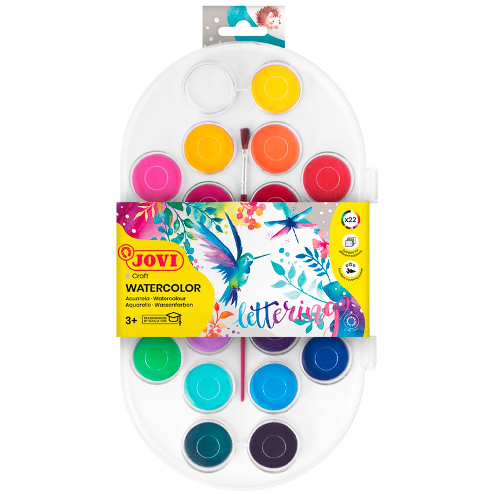 Акварель JOVI, 22 цвета, большие кюветы, с кистью, пластик