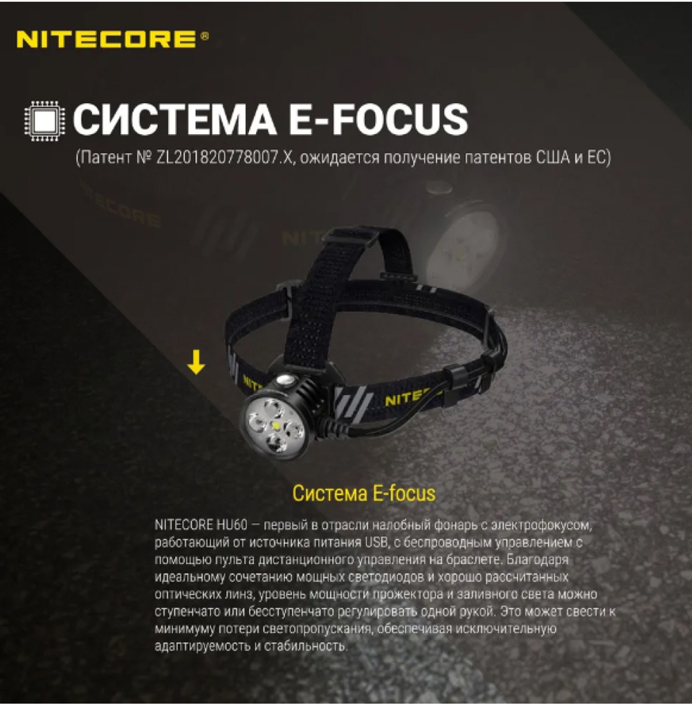 Фонарь налобный Nitecore HU60 1600 люмен с пультом дистанционного управления