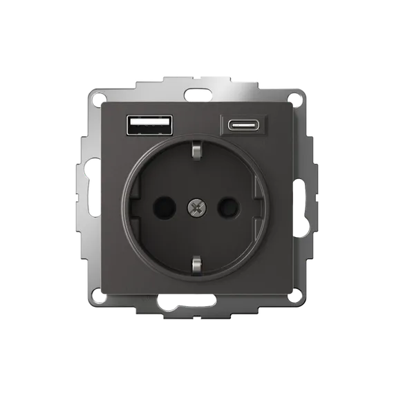 Розетка AtlasDesign 16А с 2-мя заряд. устройствами USB тип A+C 5В/2.4А/3.0А 2х5В/1.5А механизм базальт SE ATN001432