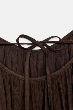 ZARA МИНИ-ПЛАТЬЕ ФАКТУРНОГО ОБЪЕМНОГО КРОЯ, ШОКОЛАДНЫЙ