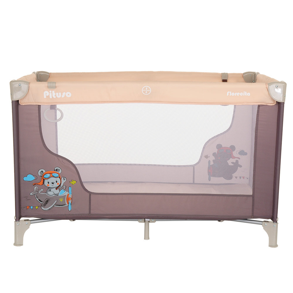 PITUSO Манеж-кровать Florecita Beige/Бежевый,1 уровень,2 кольца,2 колеса,лаз на молнии,125X65X78 см