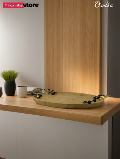 Поднос бамбуковый "Оливки" 36,5х25х4,5 см. овальный