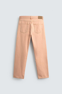 ZARA ДЖИНСЫ STRAIGHT FIT С ЭФФЕКТОМ ПОТЕРТОСТИ, ОРАНЖЕВЫЙ