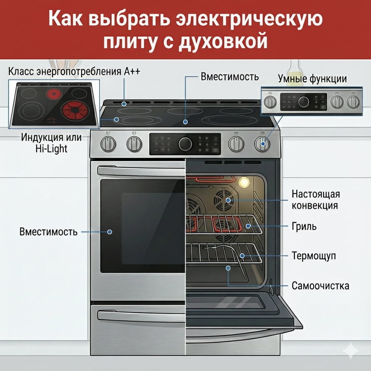 Как выбрать электрическую плиту с духовкой: гид по типам конфорок и режимам