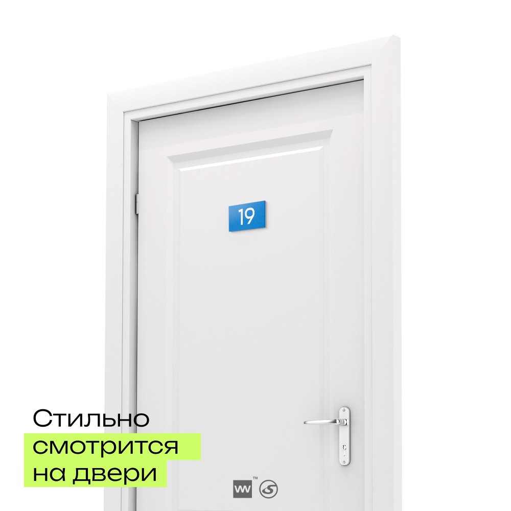 Табличка с номером 19 на дверь квартиры, для офиса, кабинета, аудитории, склада, голубая 120х70 мм, Айдентика Технолоджи