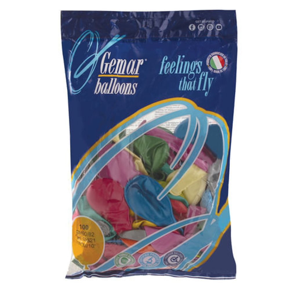 Шары воздушные 10" (25 см), комплект 100 шт., 12 цветов металлик, в пакете, 1101-0001