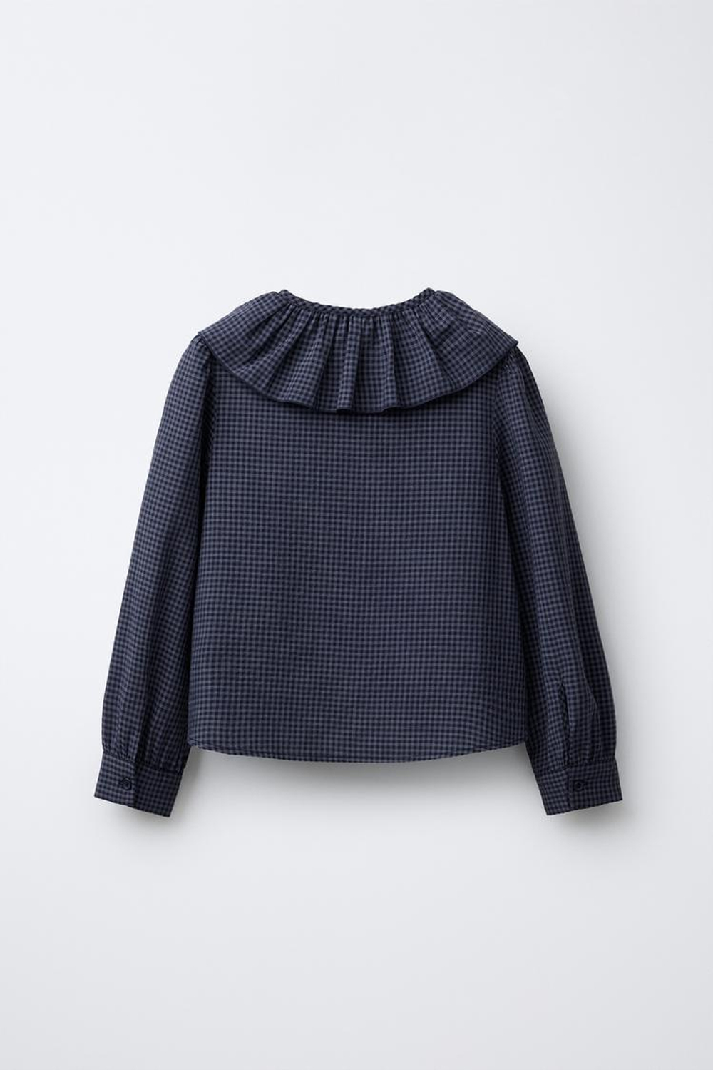 ZARA РУБАШКА С ВОЛАНАМИ В КЛЕТКУ ВИШИ, СИНИЙ