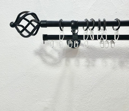 Карниз металлический рифленый Глобо двухрядный d16 мм со второй направляющей, цвет черный